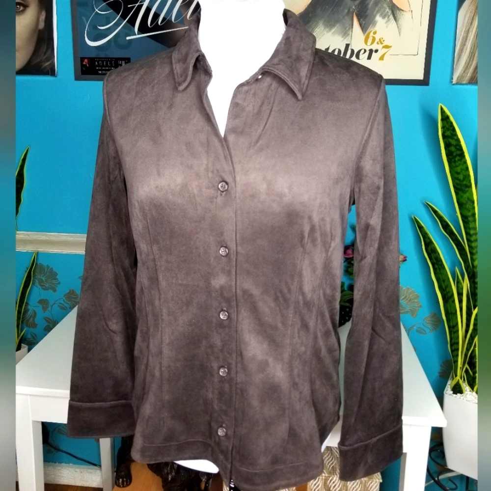 Banana Republic Sueded Button Up Blouse Chocolate Brown